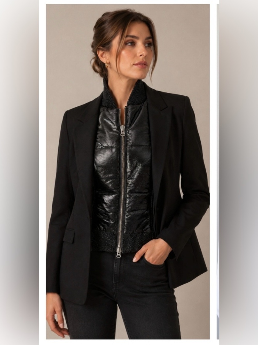 $278 Veronica Beard Walden Black Patent zip faux leather Dickey jacket insert
